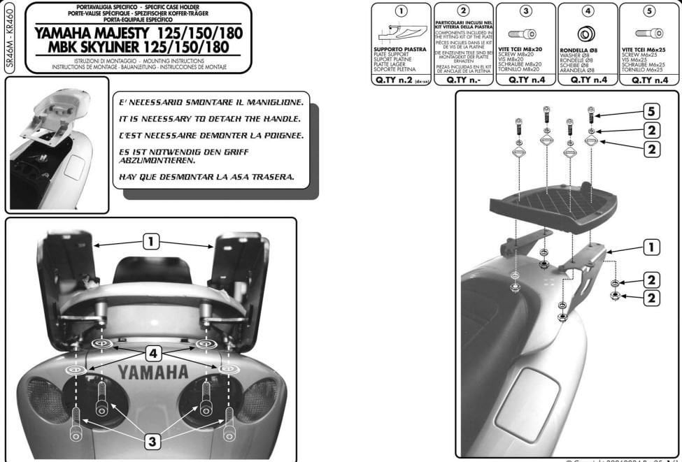 GIVI SR46M YAMAHA MAJESTY 125-150-180 (01-11) ARKA ÇANTA TAŞIYICI