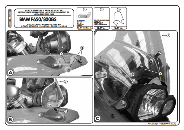 KAPPA D333KITK BMW F650GS - F800GS (08-17) RÜZGAR SİPERLİK BAĞLANTISI