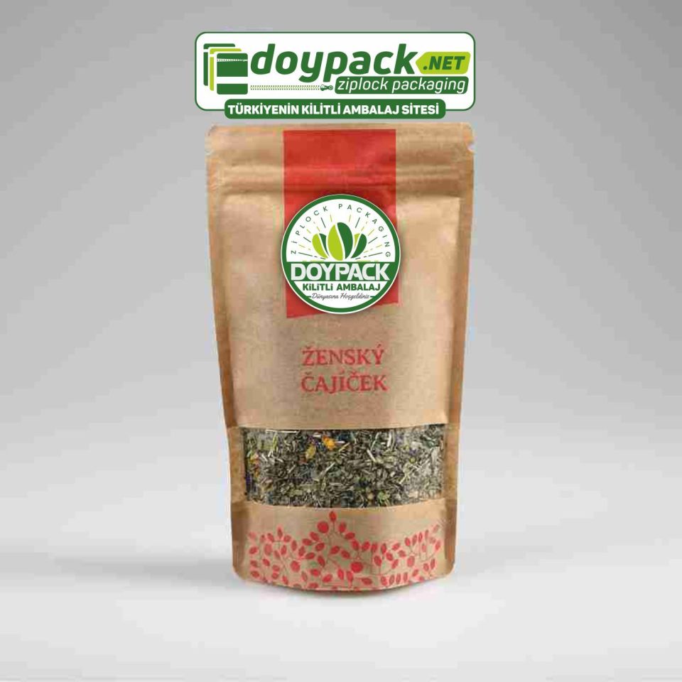 Kraft Pencereli Kilitli Doypack 100 - 11x18.5cm