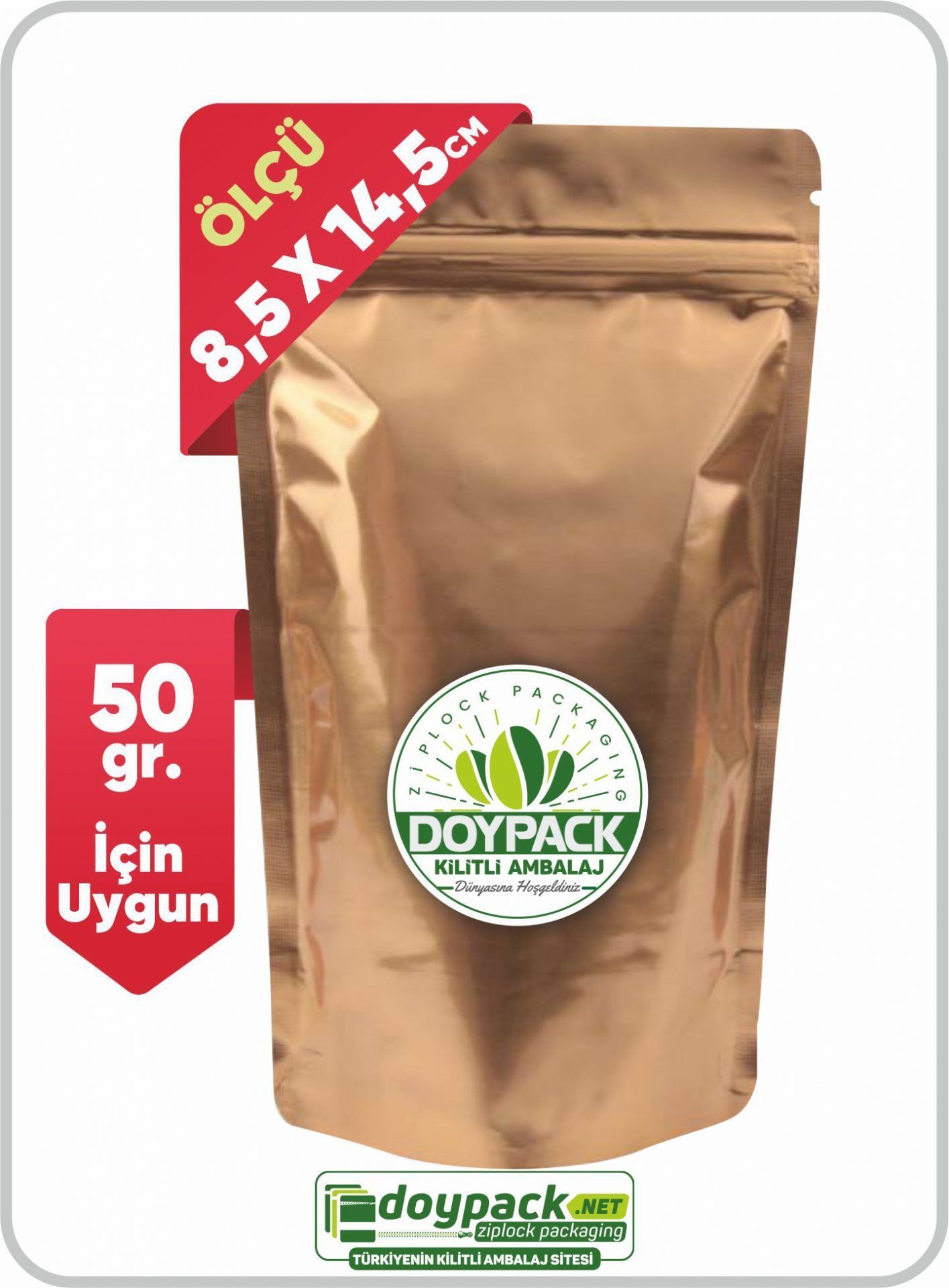 Parlak Gold Alüminyum Kilitli Doypack 3000 - 8.5x14.5cm