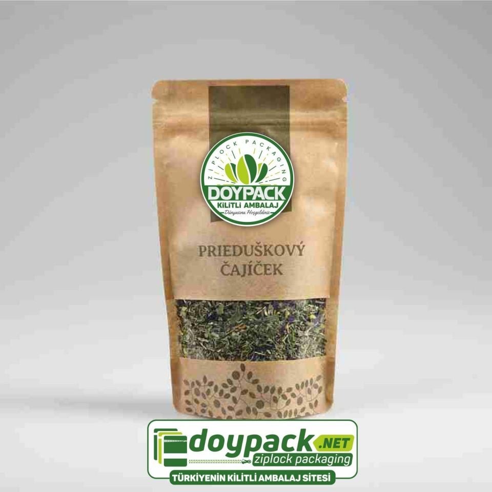 Kraft Pencereli Kilitli Doypack 50 - 13x22.5cm