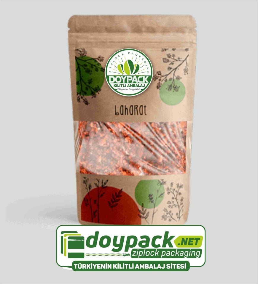 Kraft Pencereli Kilitli Doypack 50 - 13x22.5cm