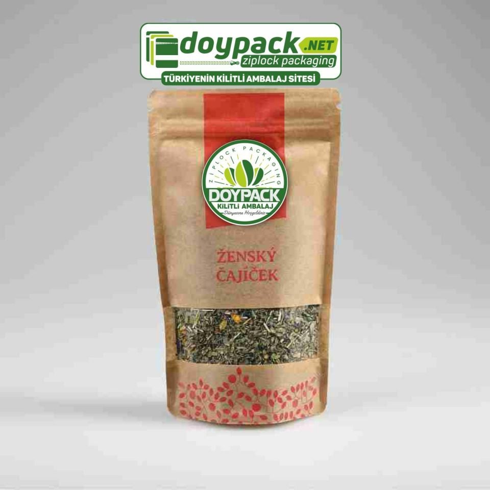 Kraft Pencereli Kilitli Doypack 50 - 13x22.5cm