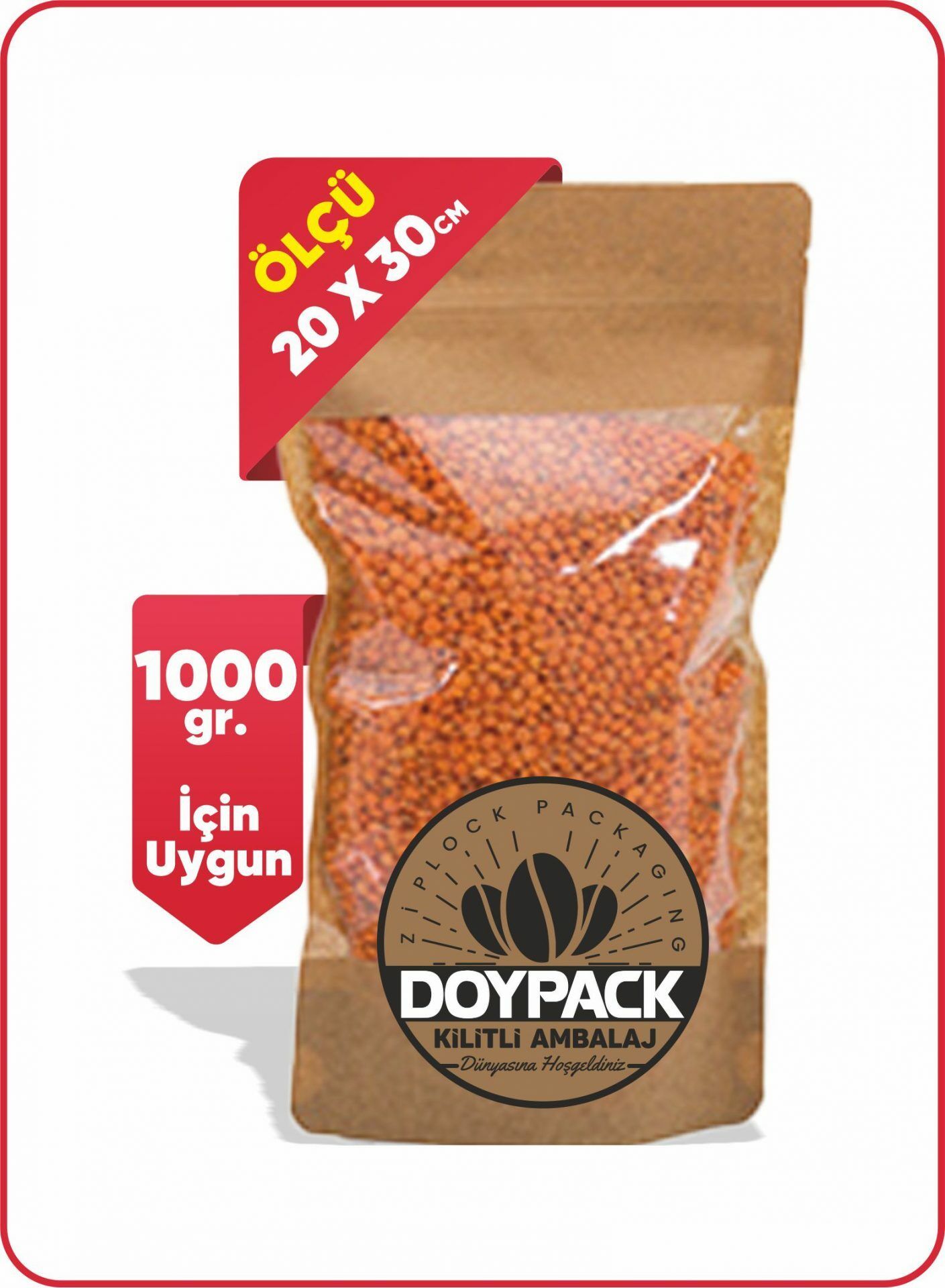 Geniş Pencereli Kraft Kilitli Doypack 500 - 20x30cm