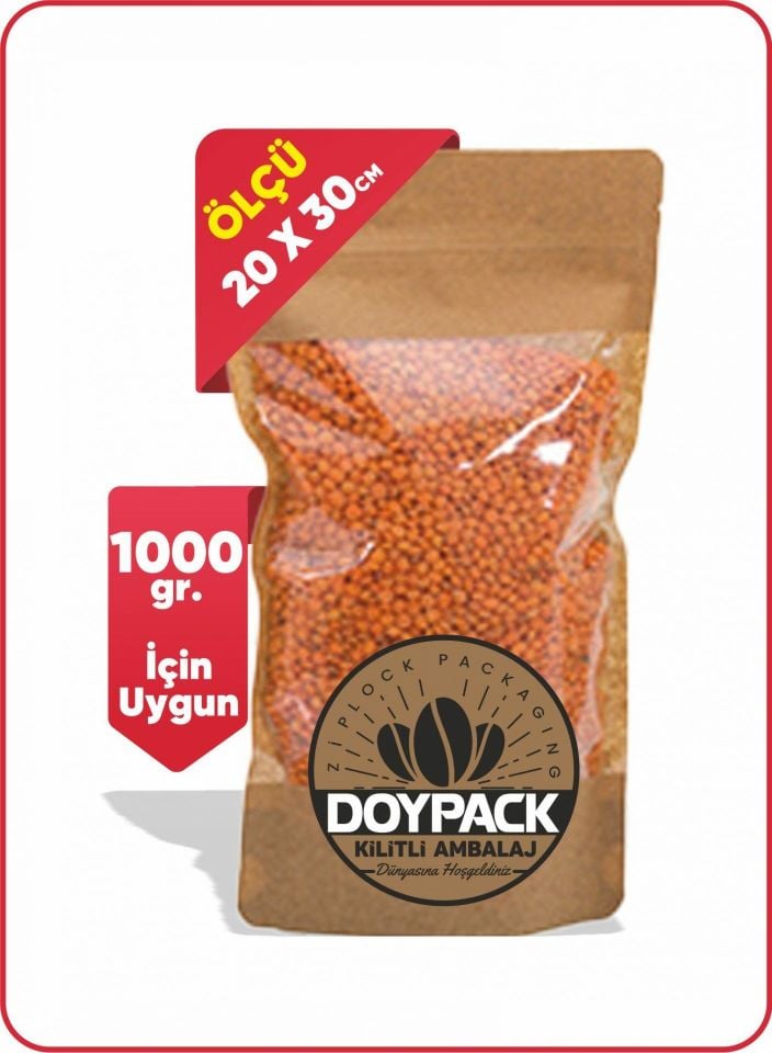 Geniş Pencereli Kraft Kilitli Doypack 500 - 20x30cm