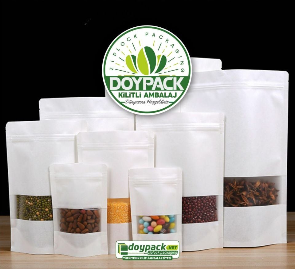 Beyaz Kraft Pencereli Kilitli Doypack