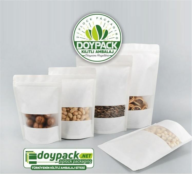 Beyaz Kraft Pencereli Kilitli Doypack