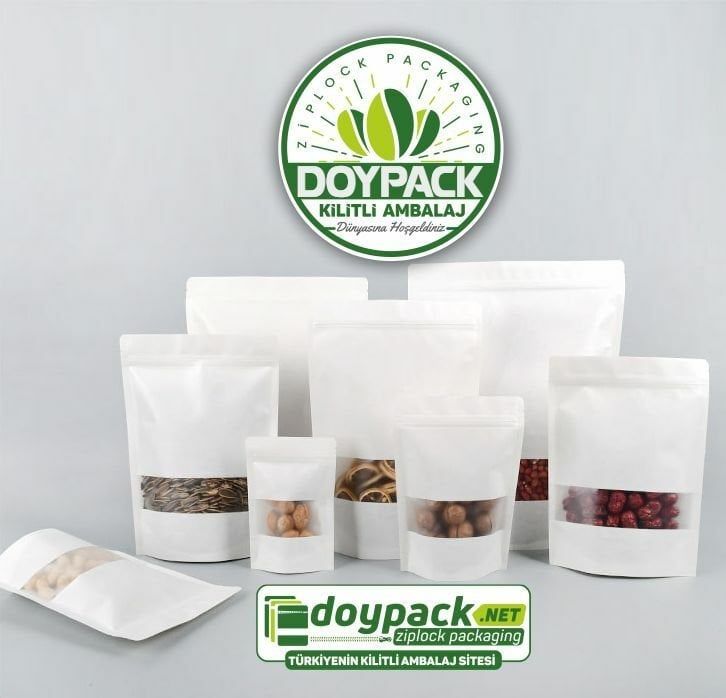 Beyaz Kraft Pencereli Kilitli Doypack