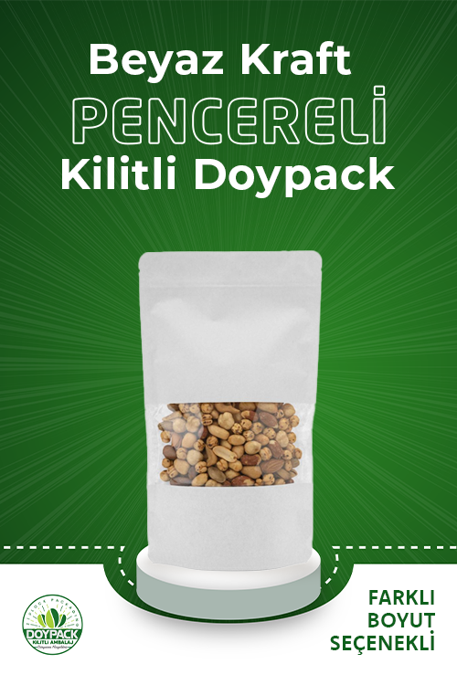 Beyaz Kraft Pencereli Kilitli Doypack