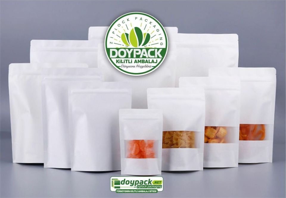 Beyaz Kraft Pencereli Kilitli Doypack