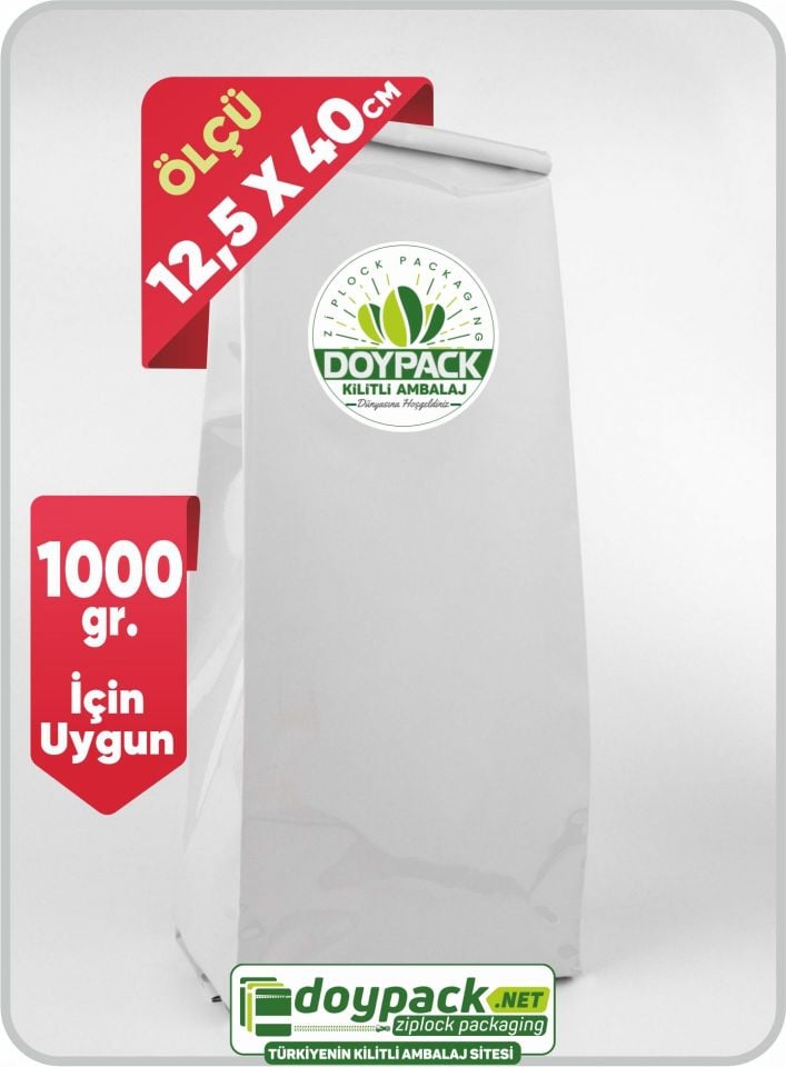 Parlak Beyaz Alüminyum Yan Körüklü Torba 750 - 12.5x40cm