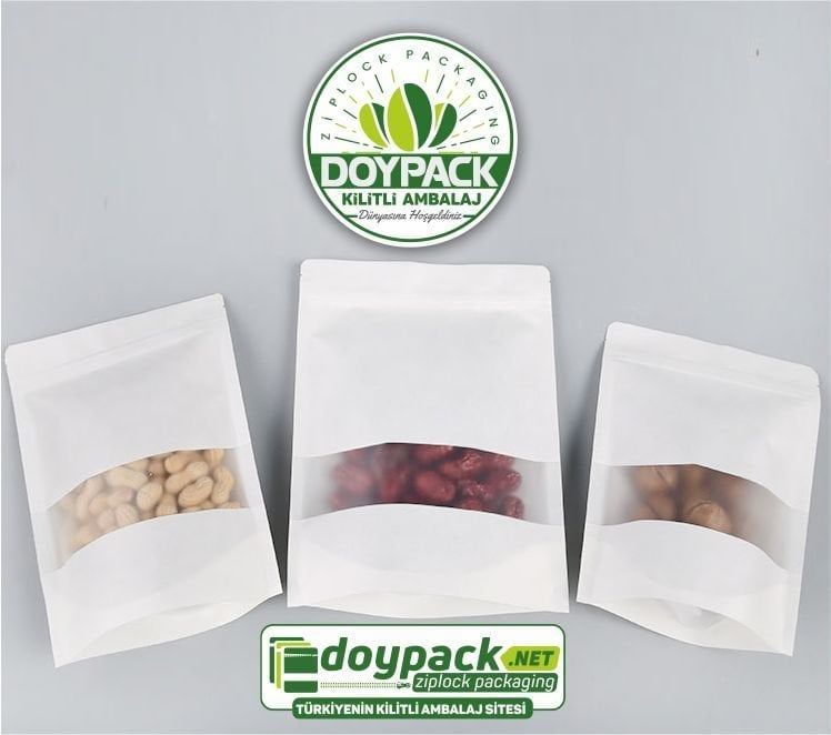 Beyaz Kraft Pencereli Kilitli Doypack 50 - 13x22.5cm