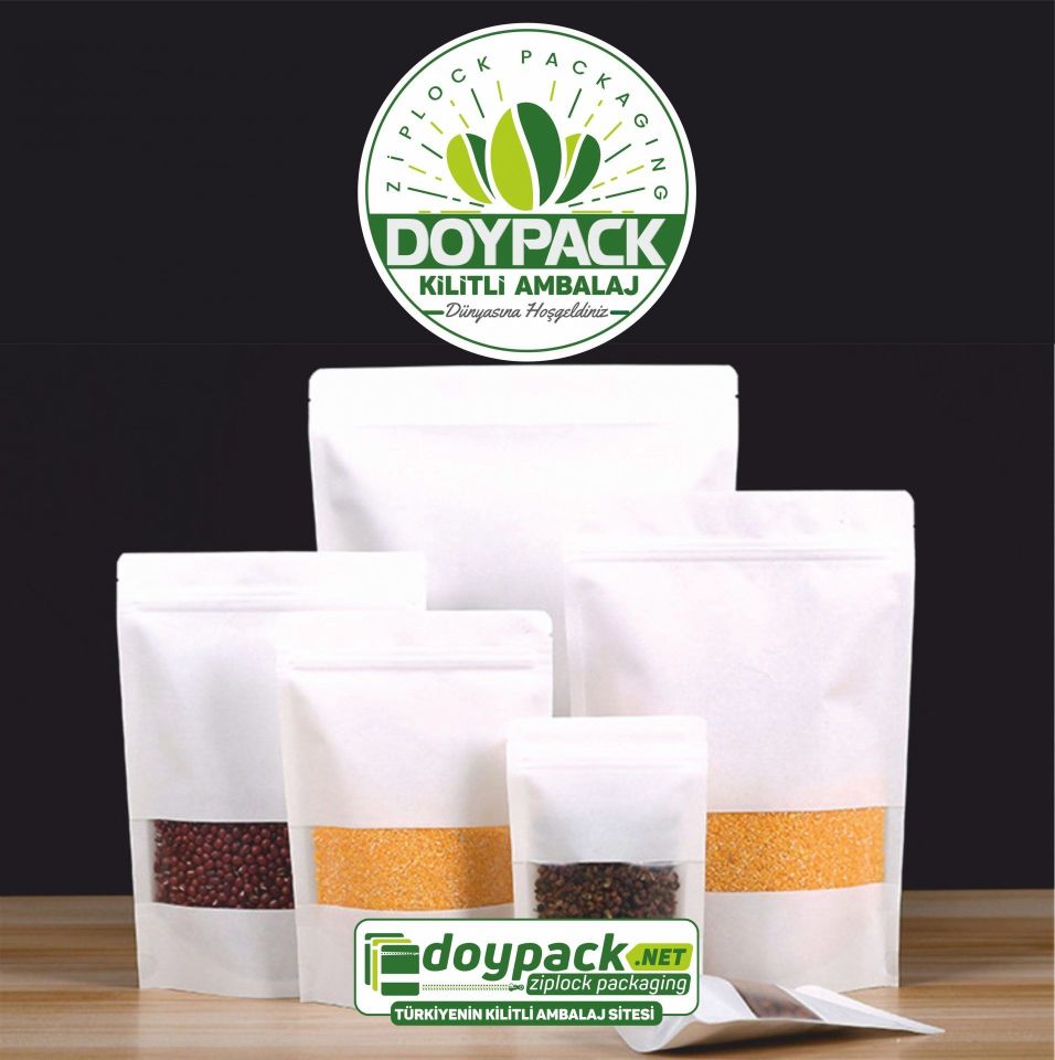 Beyaz Kraft Pencereli Kilitli Doypack 50 - 13x22.5cm