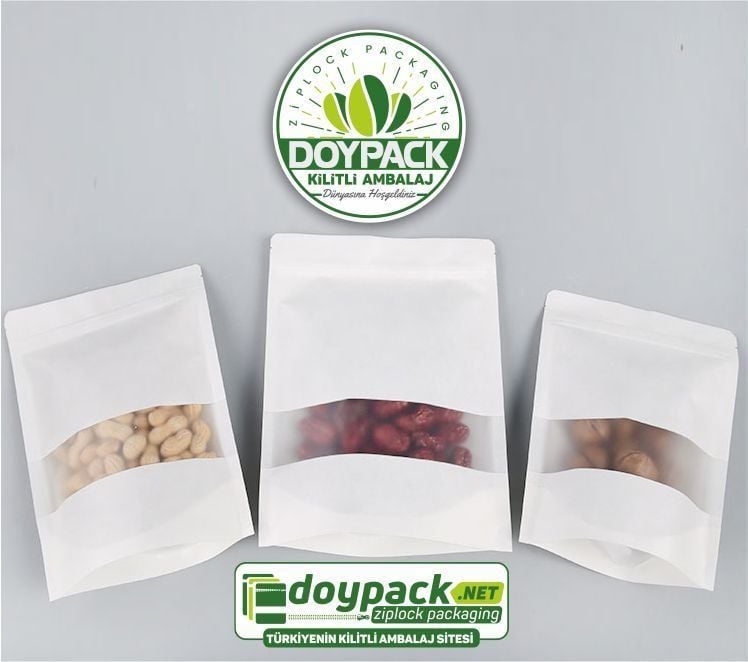 Beyaz Kraft Pencereli Kilitli Doypack 2000 - 13x22.5cm