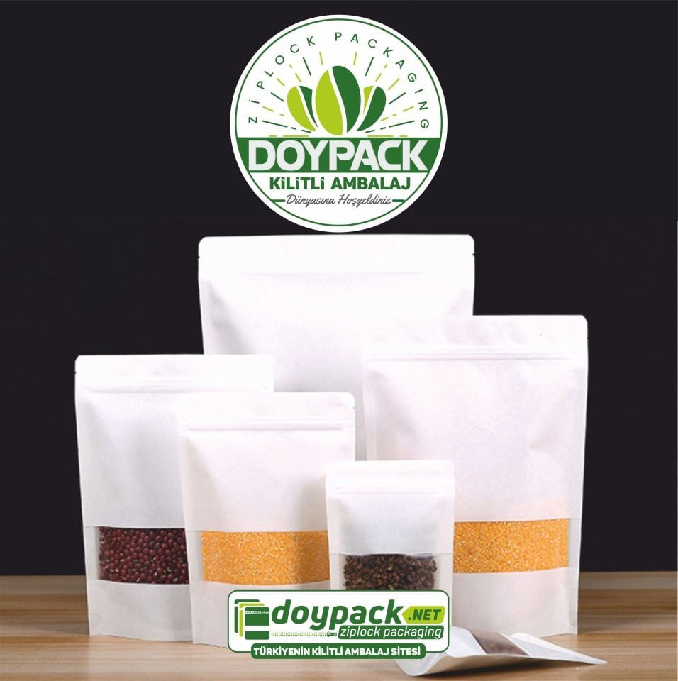 Beyaz Kraft Pencereli Kilitli Doypack 2000 - 13x22.5cm