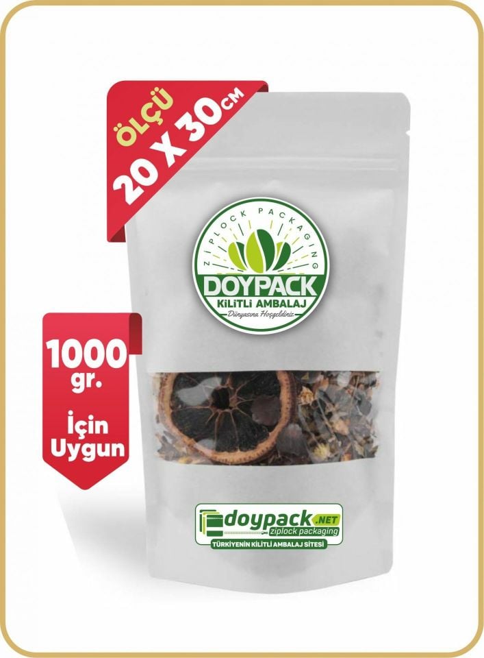 Beyaz Kraft Pencereli Kilitli Doypack 1000 - 20x30cm