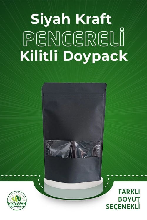 Siyah Kraft Pencereli Kilitli Doypack