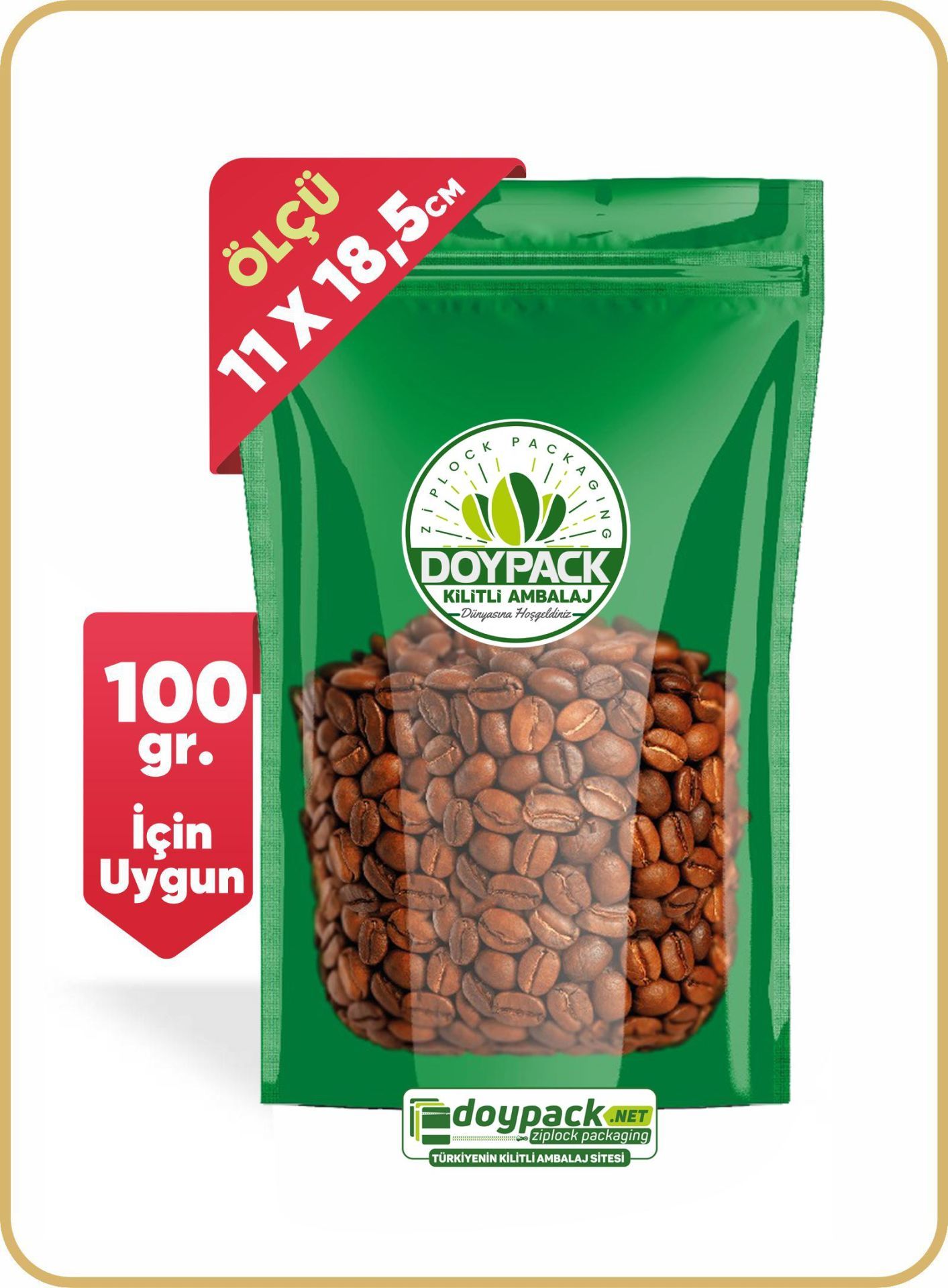 Yeşil Şeffaf Metalize Kilitli Doypack 250 - 11x18.5cm