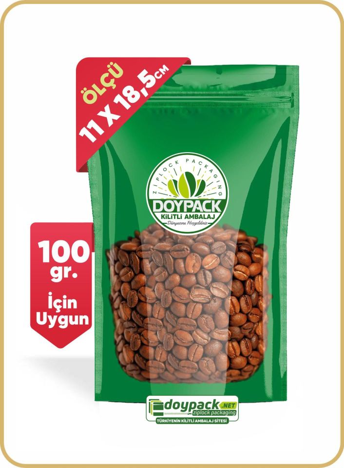 Yeşil Şeffaf Metalize Kilitli Doypack 250 - 11x18.5cm