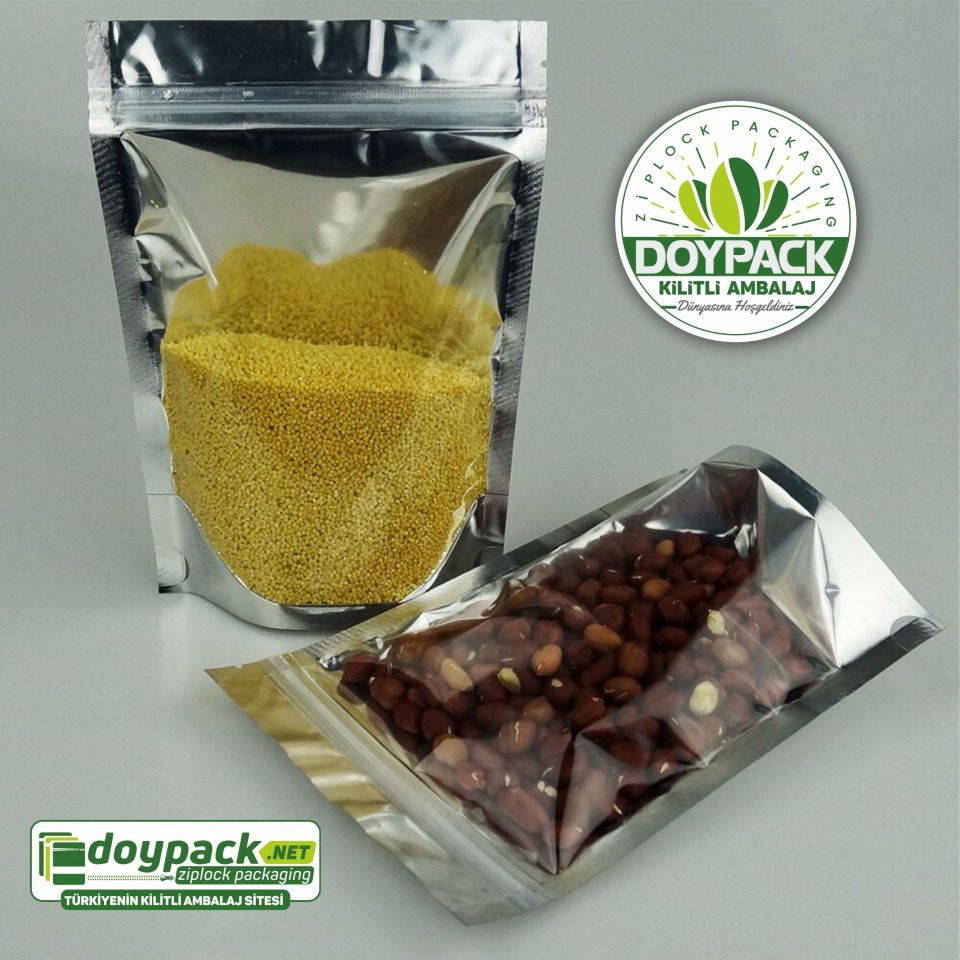 Şeffaf Metalize Gümüş Doypack 1000 - 13x22.5cm