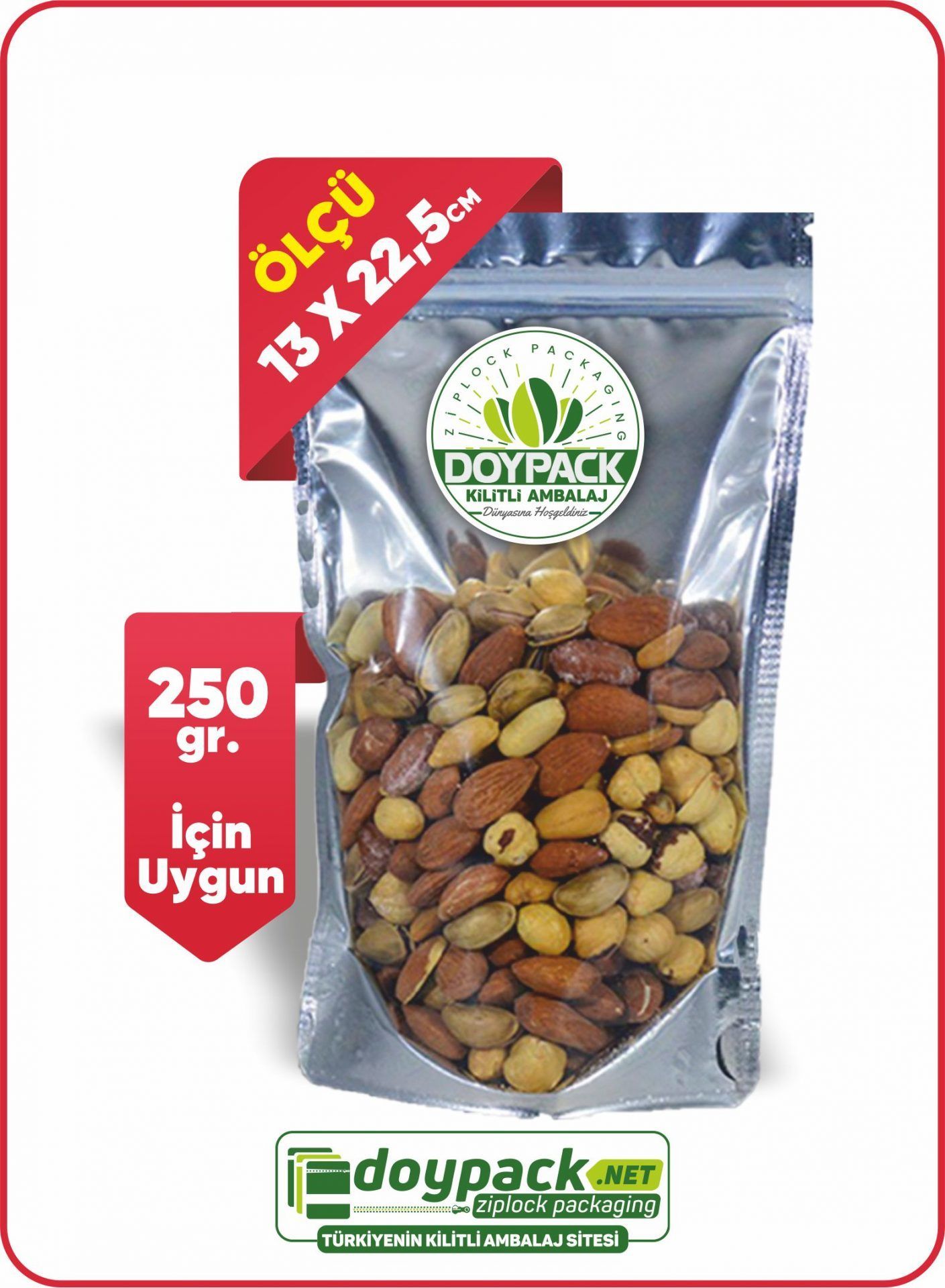 Şeffaf Metalize Gümüş Doypack 1000 - 13x22.5cm