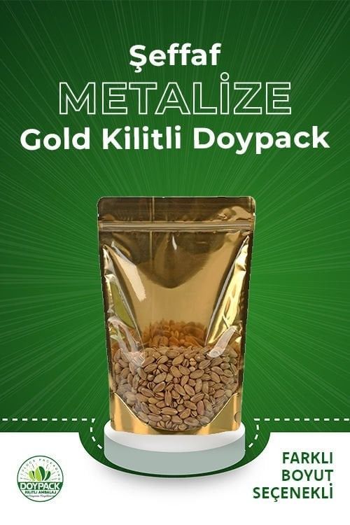 Şeffaf Metalize Gold Kilitli Doypack 3000 - 8.5x14.5cm