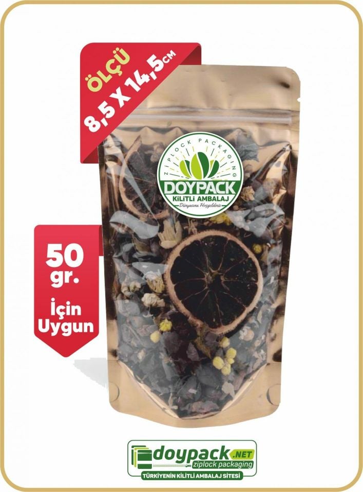 Şeffaf Metalize Gold Kilitli Doypack 3000 - 8.5x14.5cm