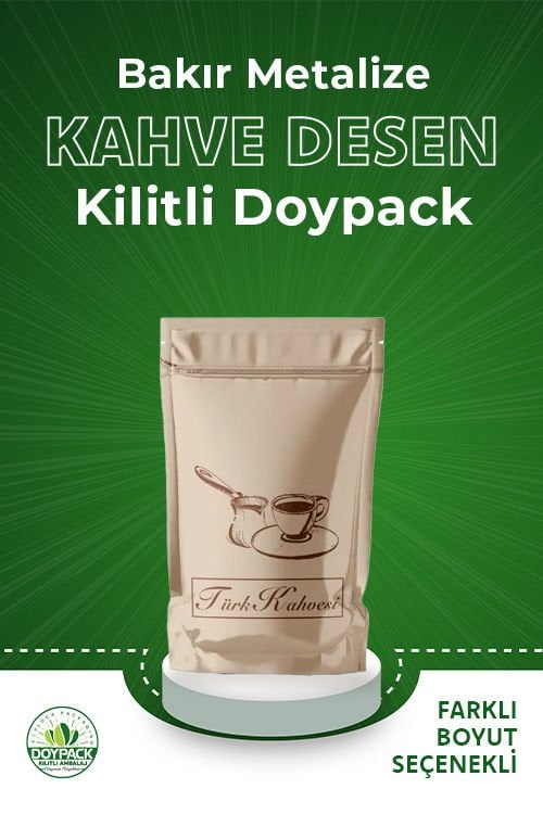 Bakır Metalize Kahve Desen Kilitli Doypack