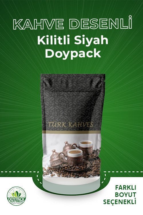 Kahve Desenli Kilitli Siyah Doypack