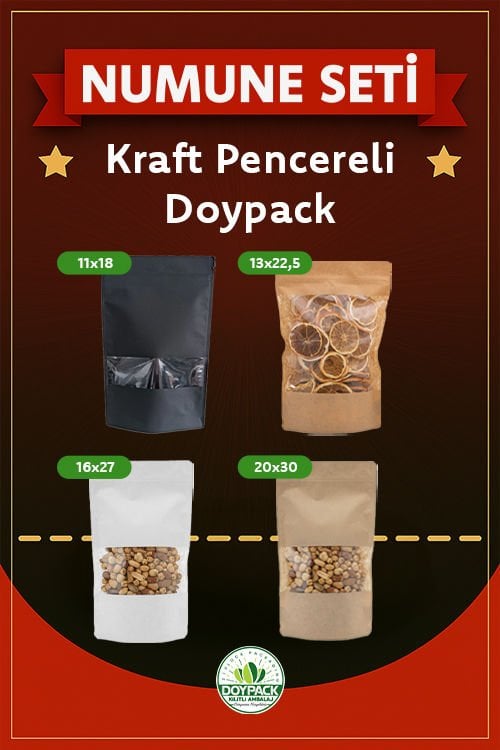 Kraft Pencereli Flat Bottom Numune Seti
