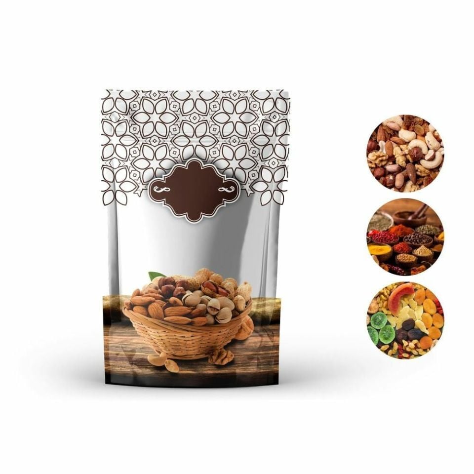 Kuruyemiş Desenli Kahverengi Doypack 13x20cm - 1000