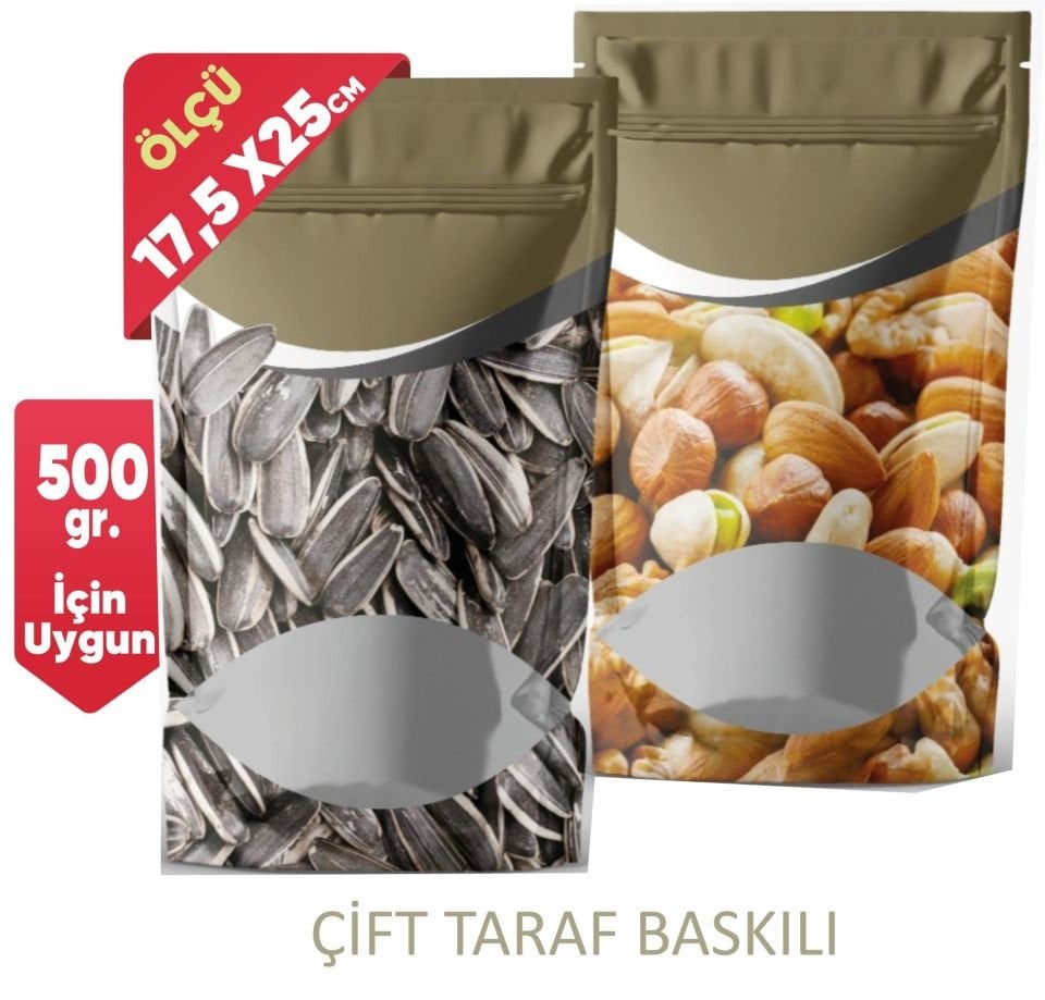 Kuruyemiş Desenli Kilitli Gold Doypack