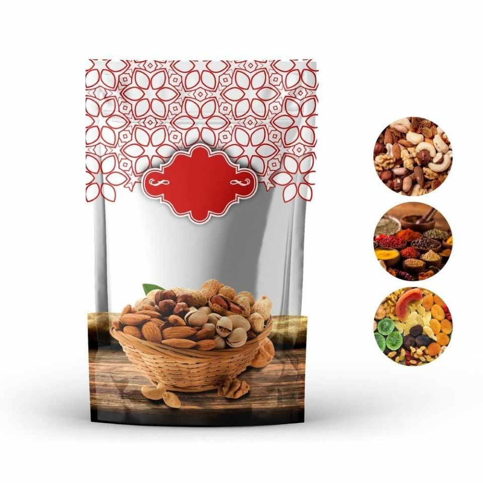 Kuruyemiş Desenli Kırmızı Doypack 1000 - 17.5x25cm