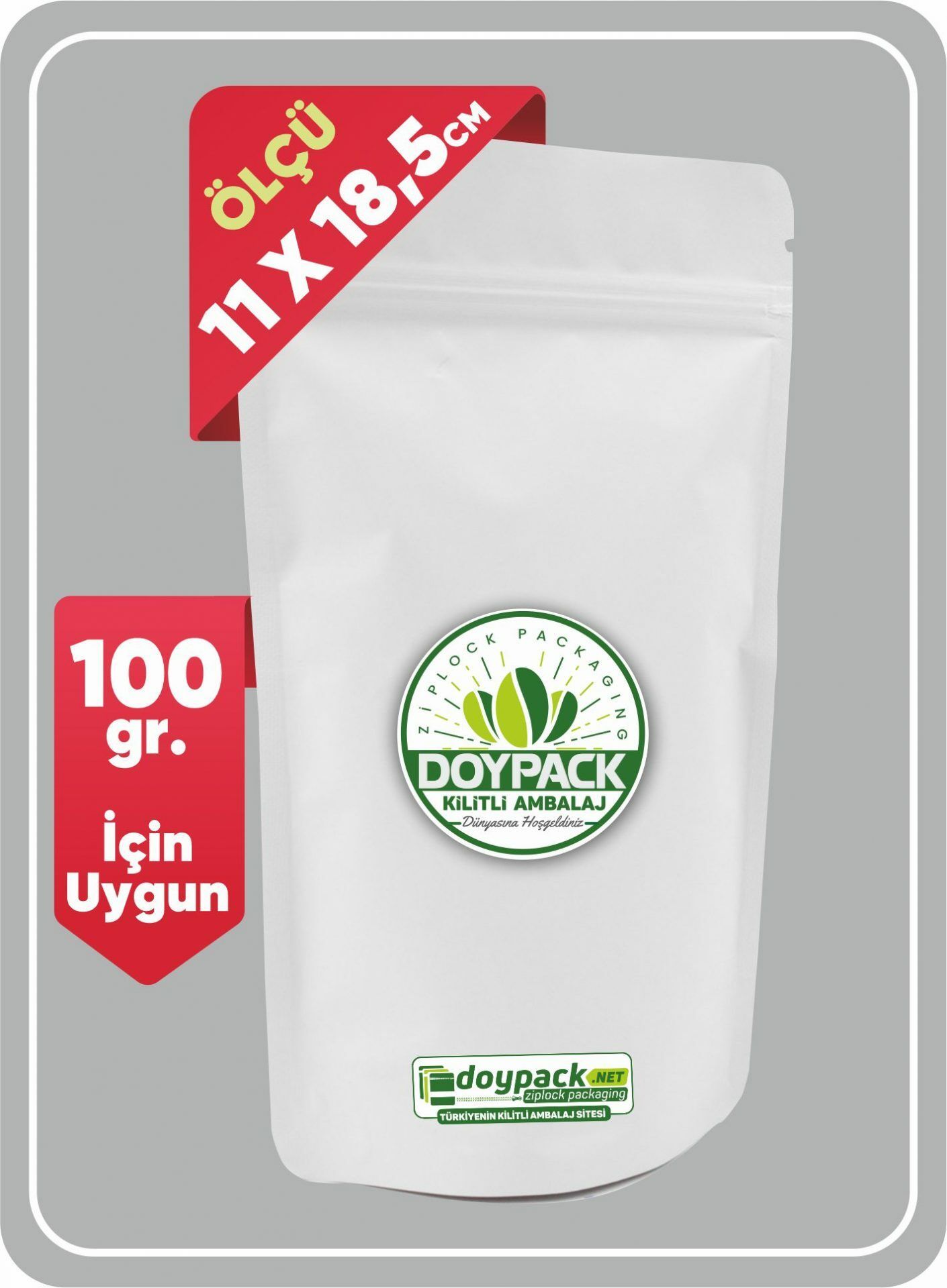 Mat Beyaz Alüminyum Kilitli Doypack 500 - 11x18.5cm