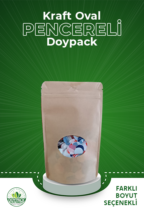 Kraft Oval Pencereli Kilitli Doypack 1000 - 11x18.5cm