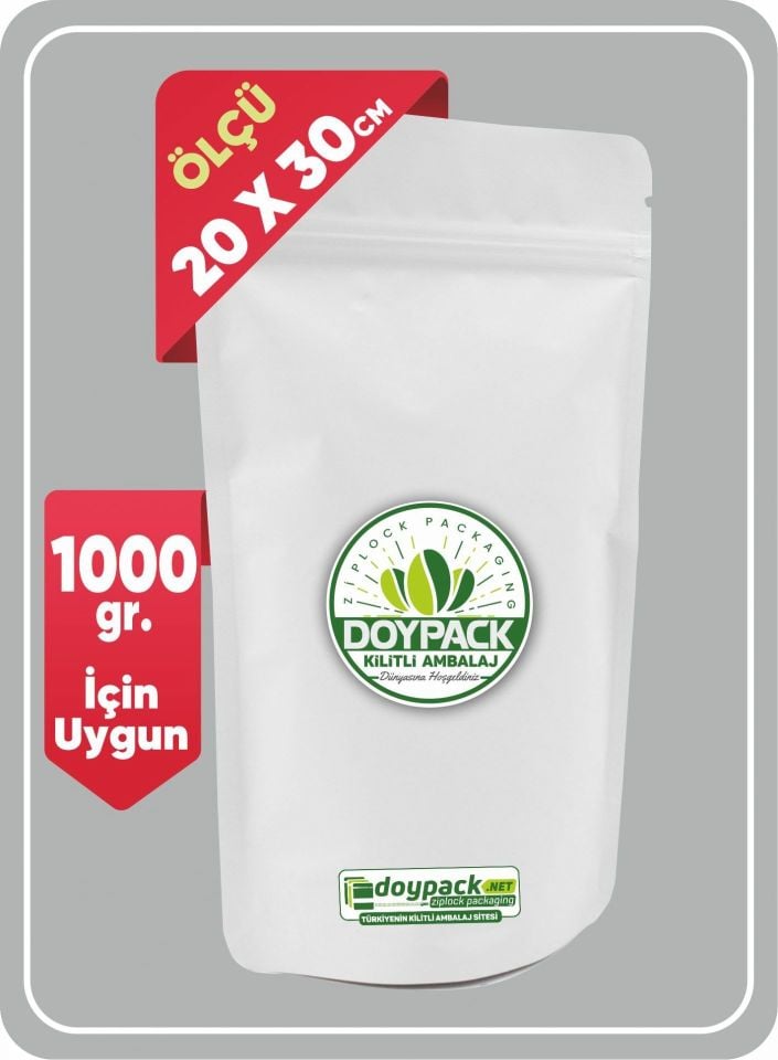 Mat Beyaz Alüminyum Kilitli Doypack 1000 - 20x30cm