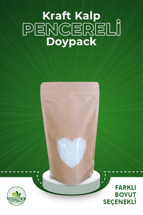 Kraft Kalp Pencereli Kilitli Doypack 2000 - 11x18.5cm