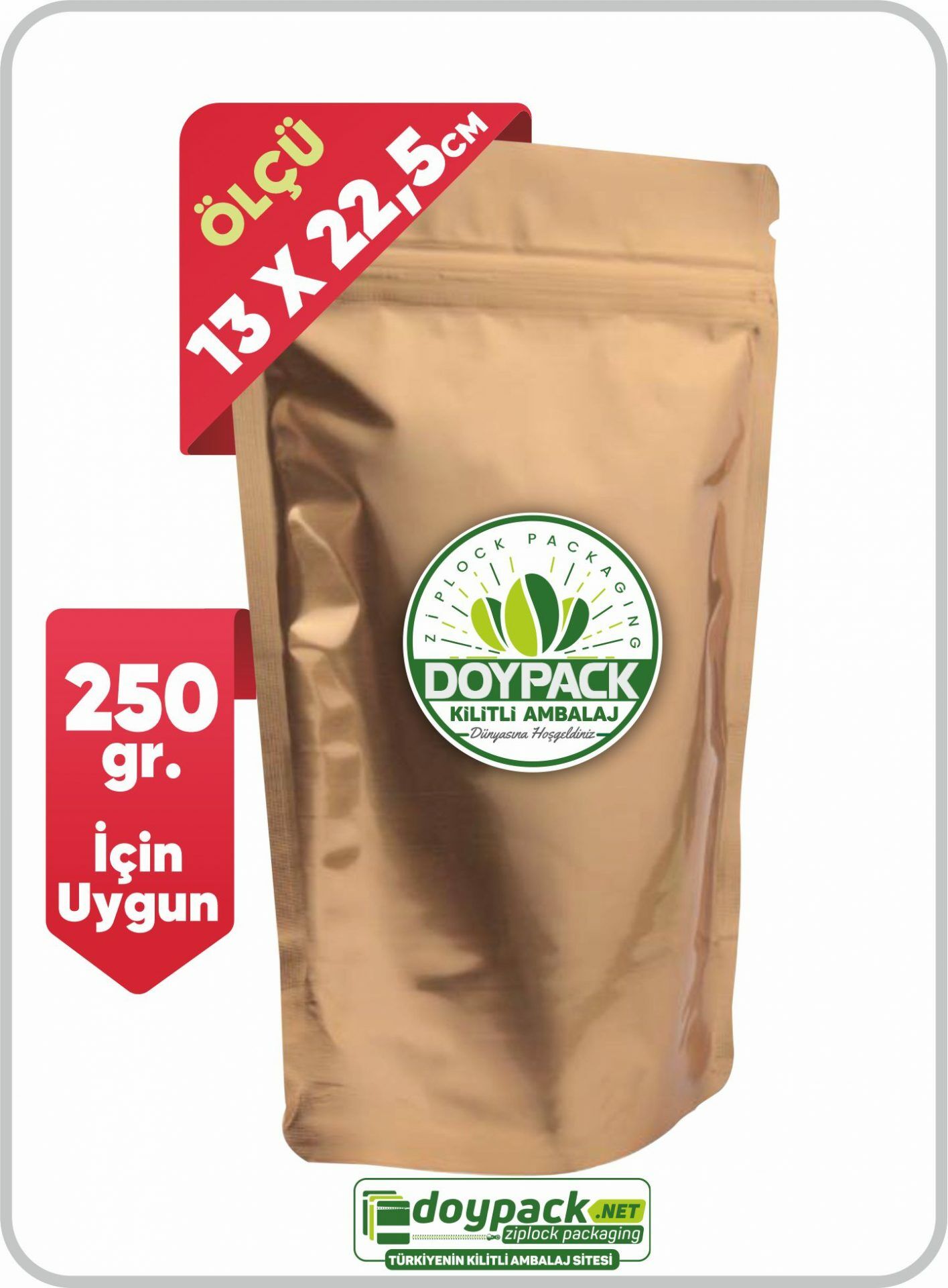 Mat Gold Alüminyum Kilitli Doypack 13x22,5 cm 50