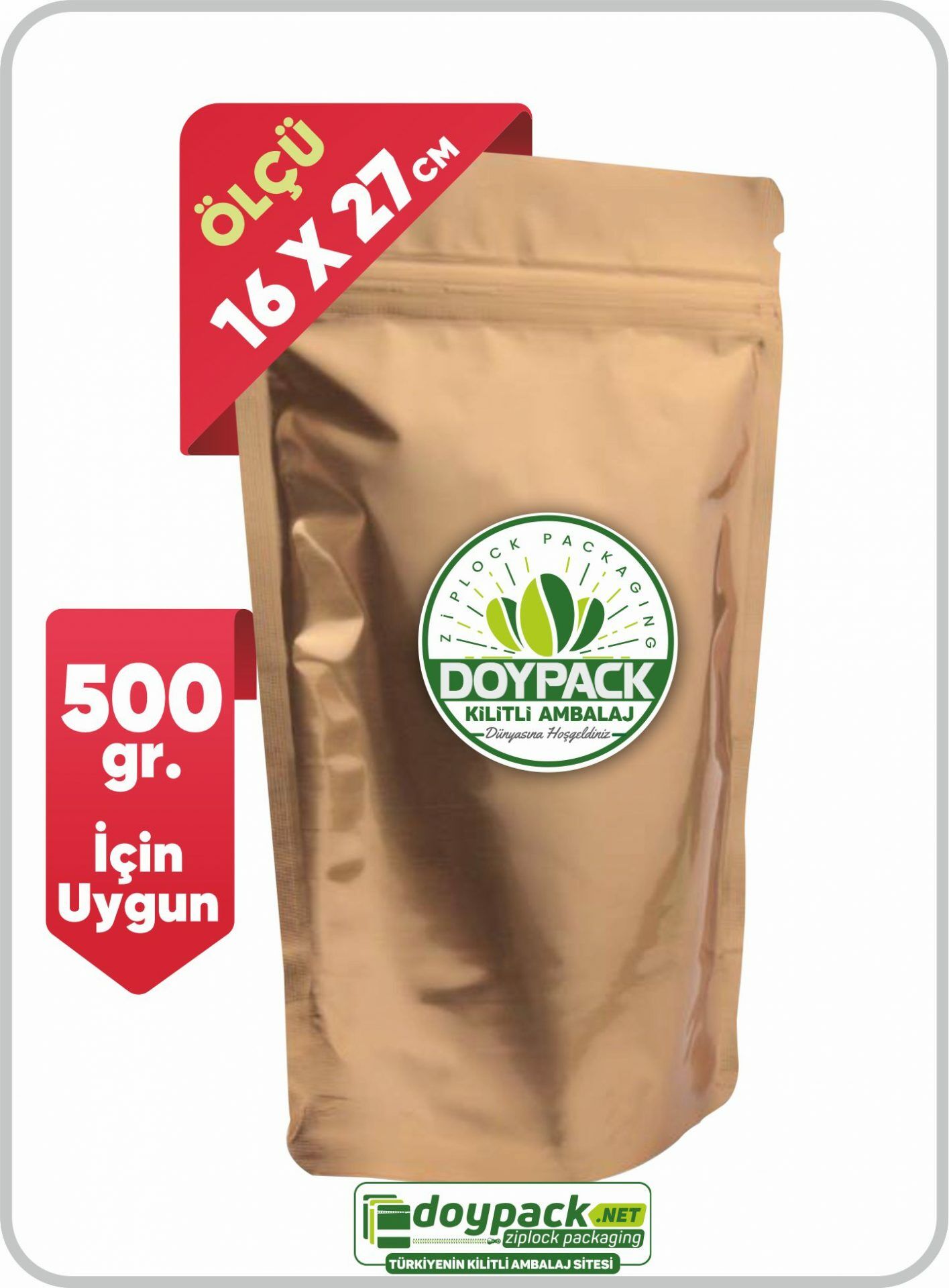 Mat Gold Alüminyum Kilitli Doypack 16x27 cm 50