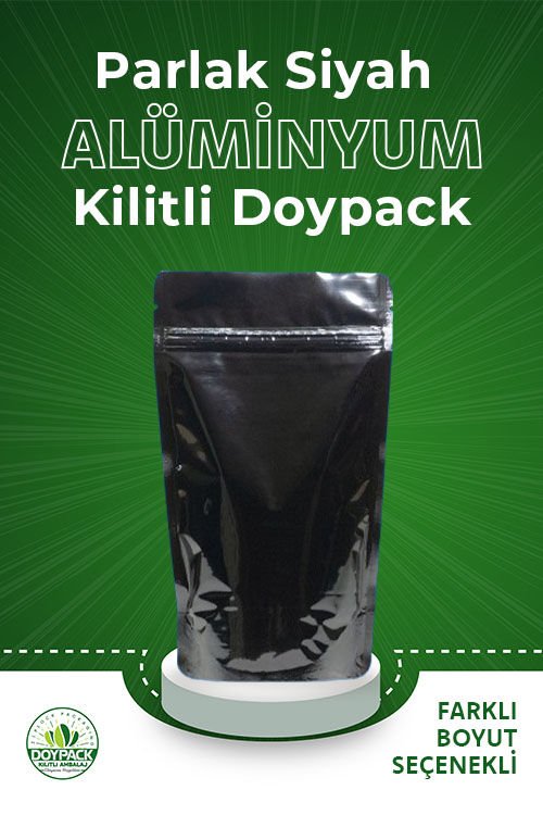 Parlak Siyah Alüminyum Kilitli Doypack