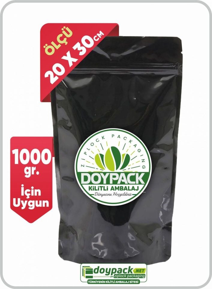 Parlak Siyah Alüminyum Kilitli Doypack