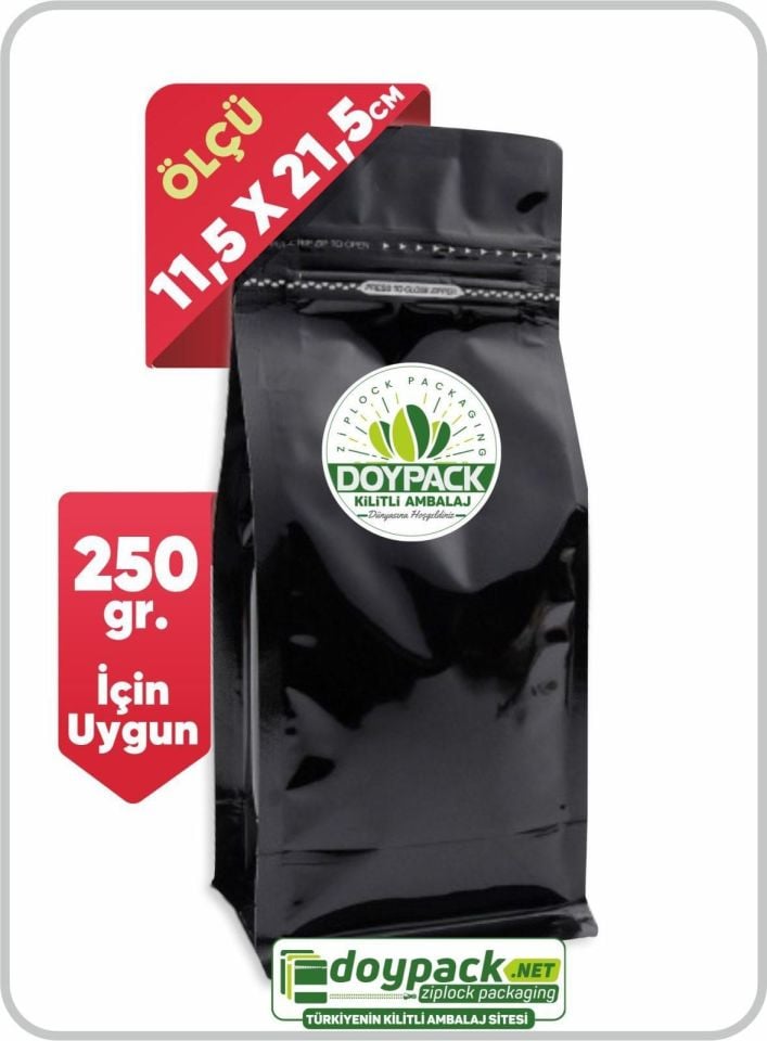 Parlak Siyah Kilitli Flat Bottom Valfli Torba