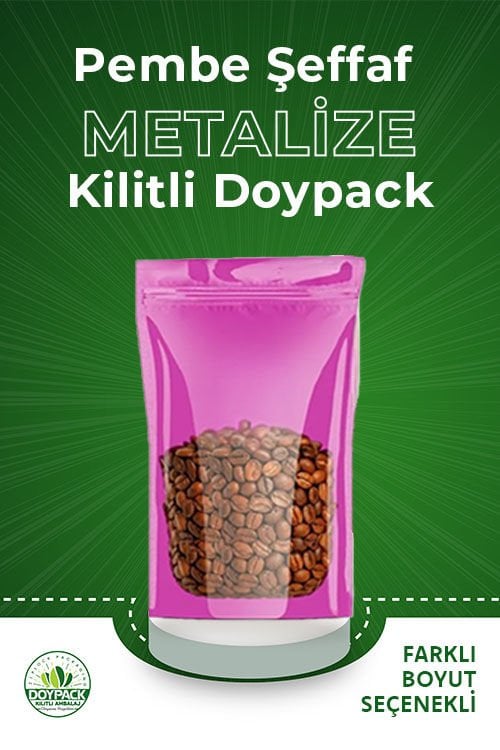 Pembe Şeffaf Metalize Kilitli Doypack