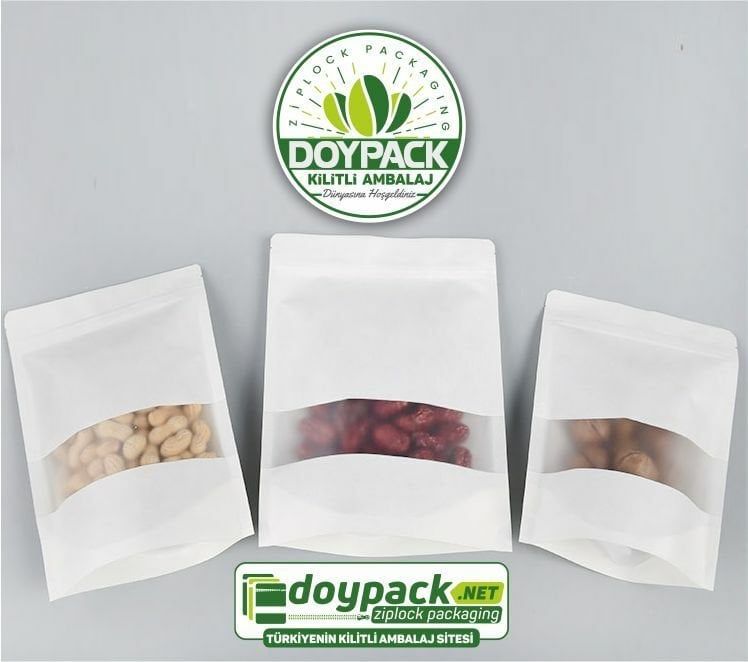 Beyaz Kraft Pencereli Kilitli Doypack 500 - 25x34cm