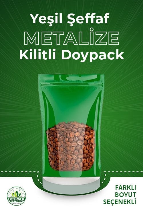 Yeşil Şeffaf Metalize Kilitli Doypack 100 - 11x18.5cm