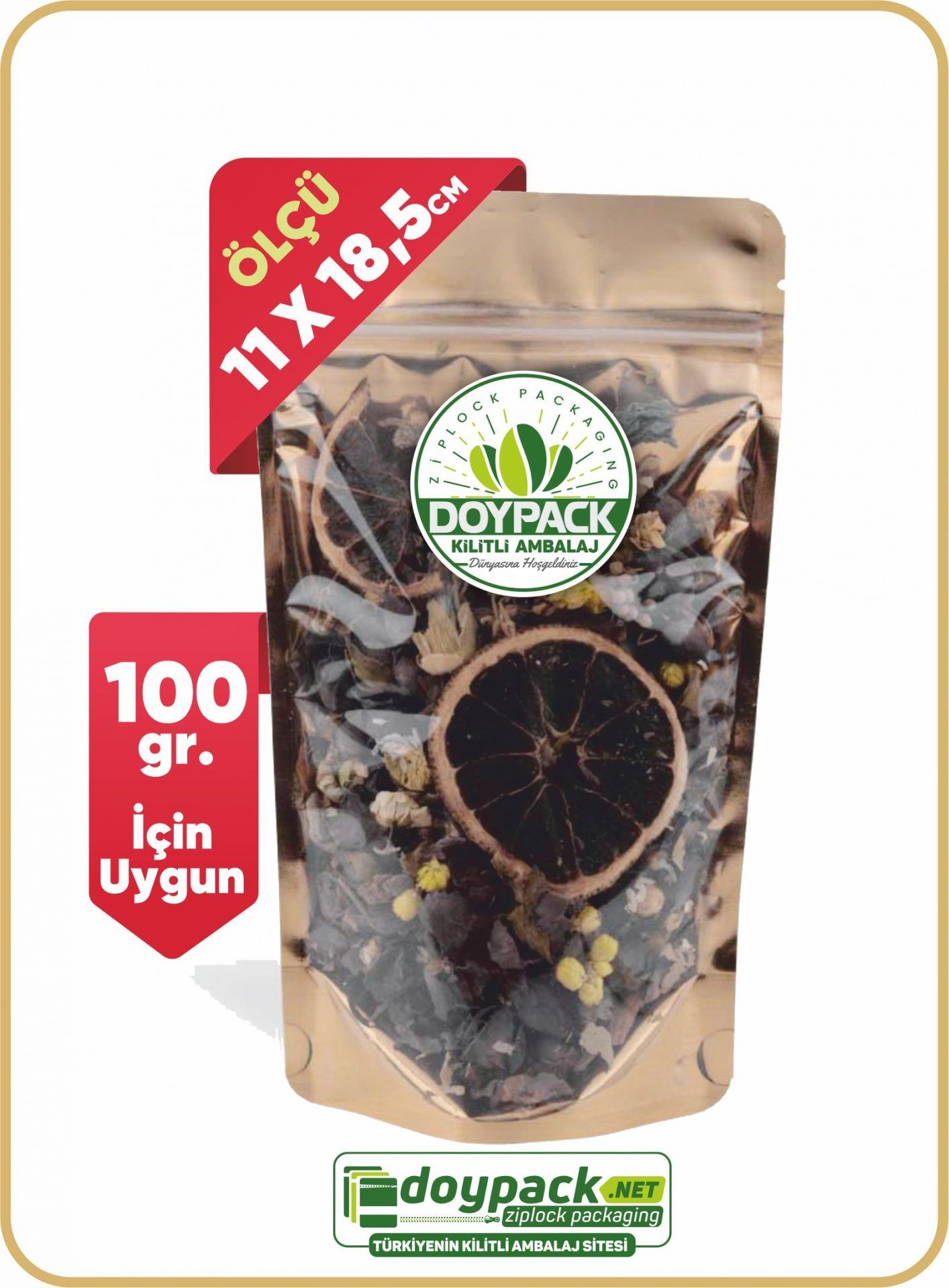 Şeffaf Metalize Gold Kilitli Doypack 3000 - 11x18.5cm