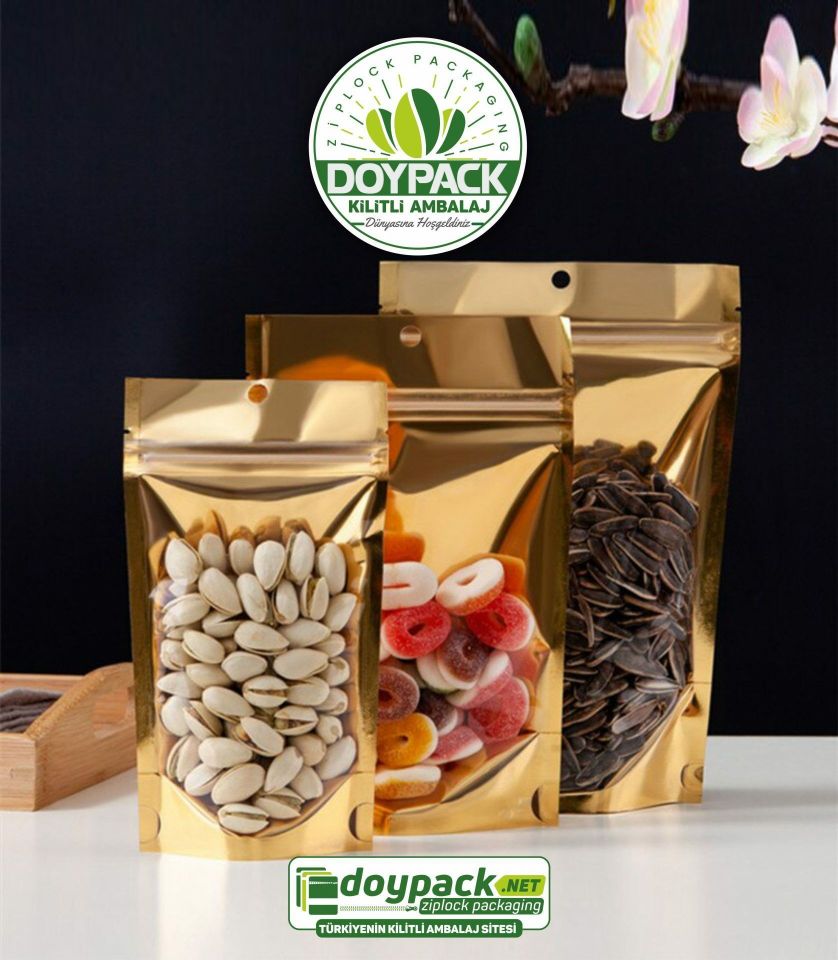 Şeffaf Metalize Gold Kilitli Doypack 3000 - 11x18.5cm