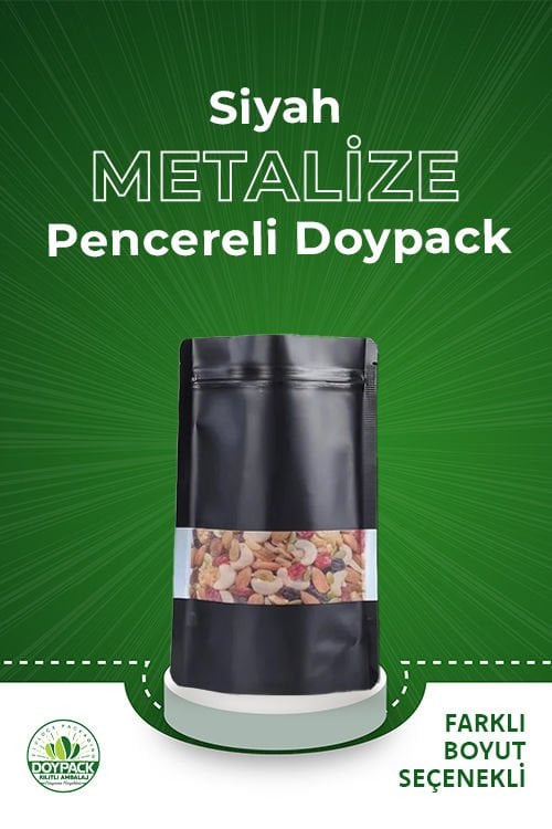 Siyah Metalize Pencereli Doypack