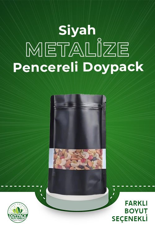 Siyah Metalize Pencereli Doypack