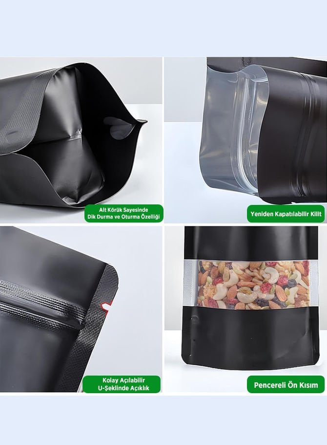 Siyah Metalize Pencereli Doypack